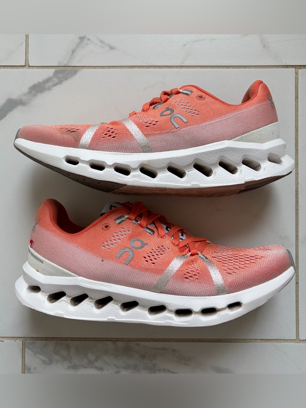 On Running Cloudsurfer Flame White Pink Orange Womens Size 8 Used